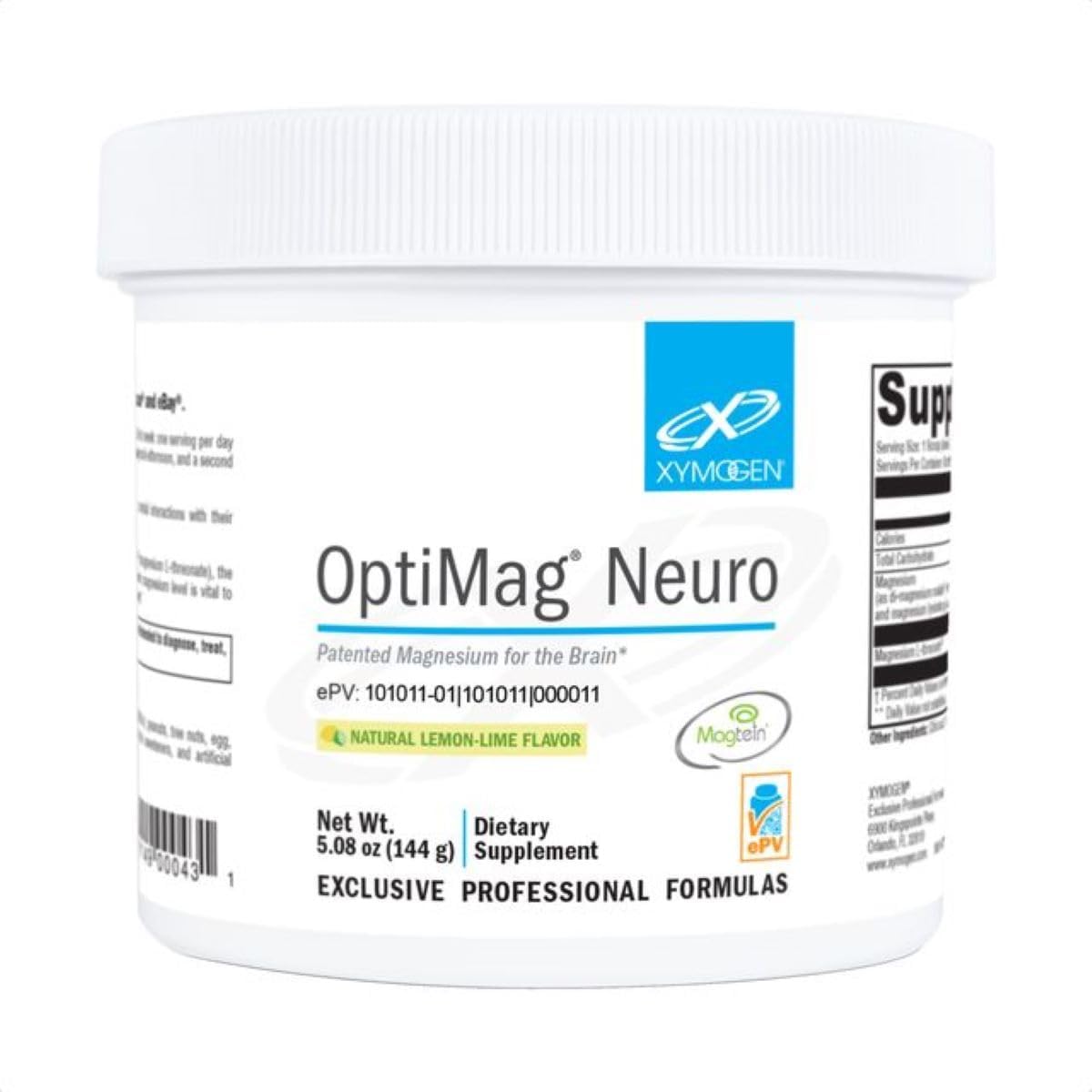 XYMOGEN OptiMag Neuro Lemon Lime Powder - Magnesium Glycinate & L-Threonate - Brain Health Support - Relaxation Aid - 60 Servings