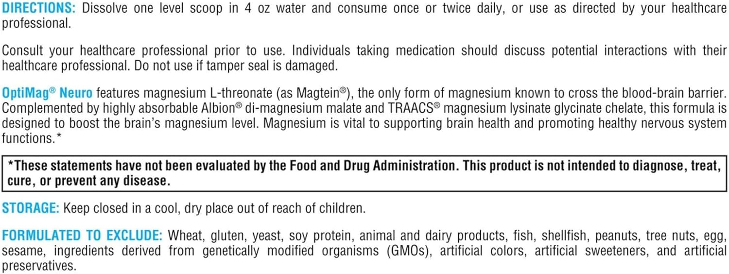 XYMOGEN OptiMag Neuro Lemon Lime Powder - Magnesium Glycinate & L-Threonate - Brain Health Support - Relaxation Aid - 60 Servings