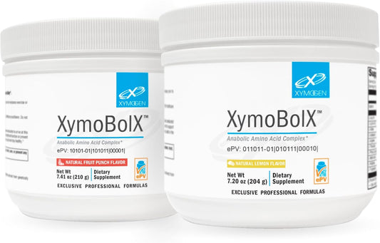 XYMOGEN XymBolX BCAA Powder Bundle - Fruit Punch & Lemon Flavors for Muscle Recovery - L Arginine, L Leucine, L Methionine, L Tryptophan - 2 Bottles, 7.20z Each