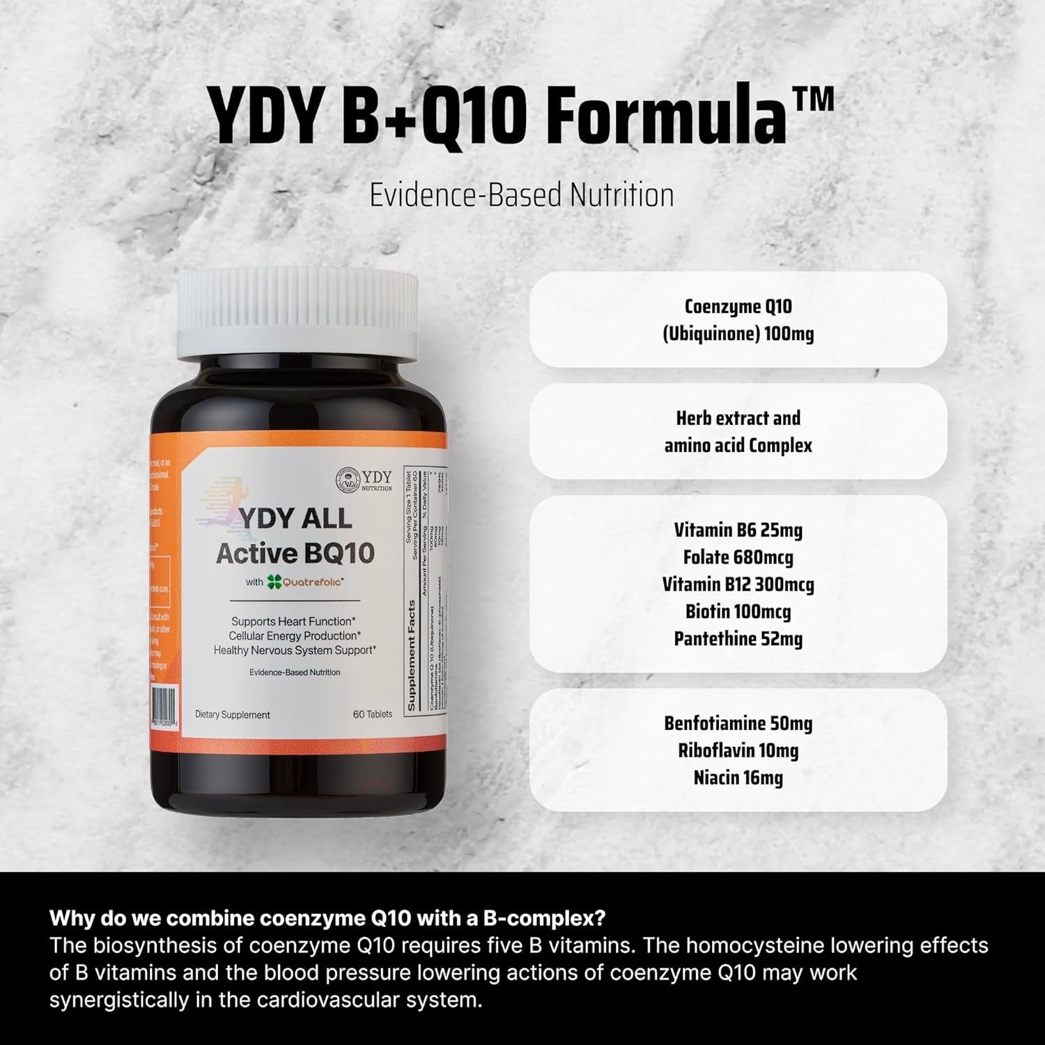 YDY Nutrition CoQ10 100mg with Vitamin B Complex - Heart Health & Energy Support - 60 Tablets