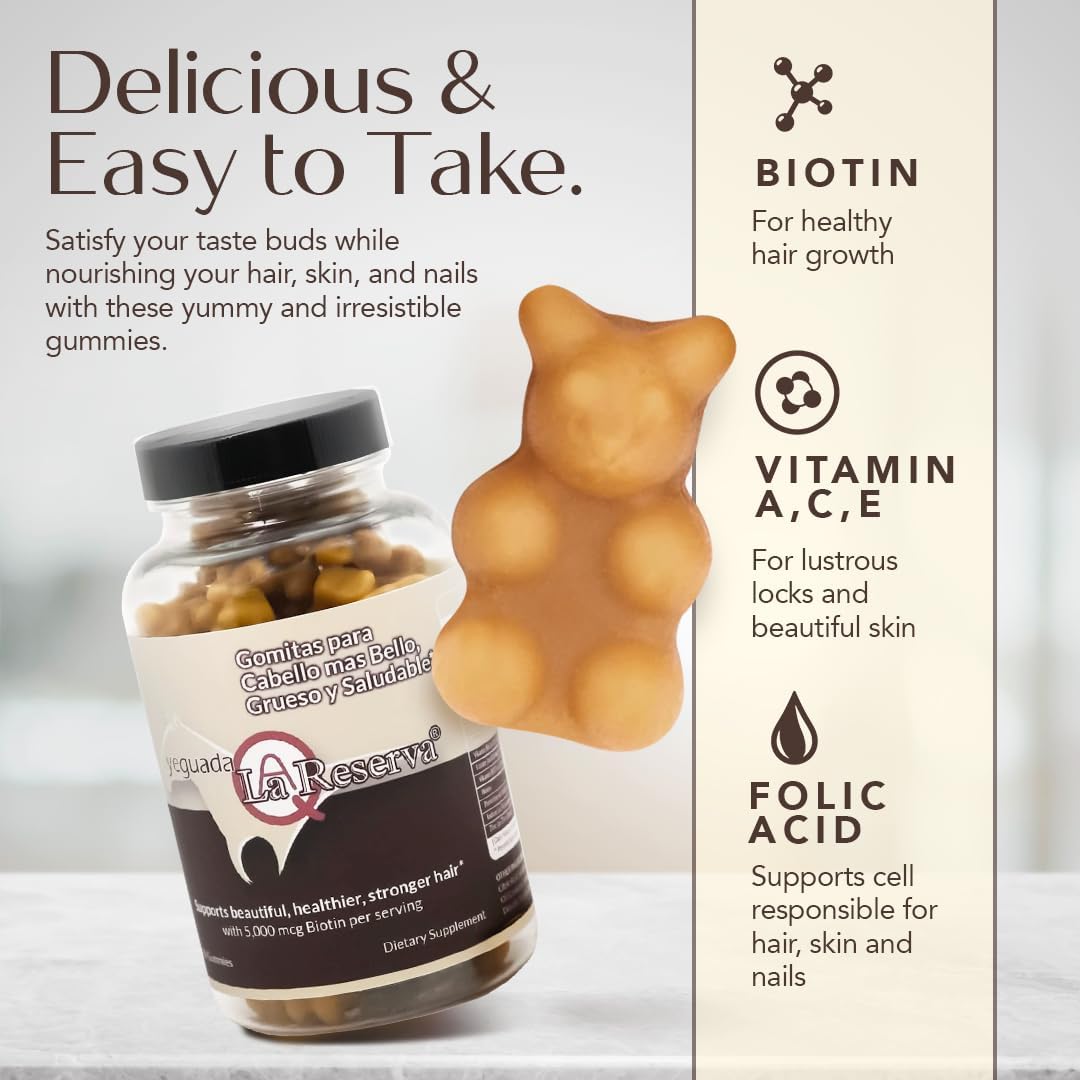 Yeguada La Reserva Hair, Skin, and Nails Gummies with 5000 mcg Biotin, Vitamin E & C - 60 Count