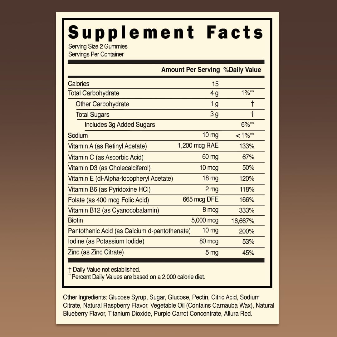 Yeguada La Reserva Hair, Skin, and Nails Gummies with 5000 mcg Biotin, Vitamin E & C - 60 Count