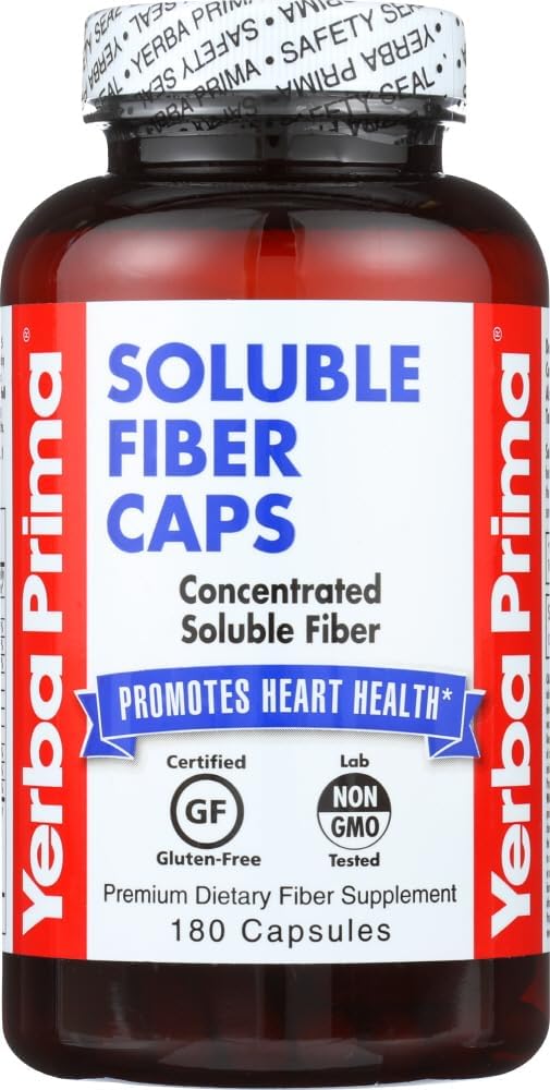 Yerba Prima 180-Count Soluble Fiber Capsules - Natural Non-GMO Dietary Supplement for Gut Health