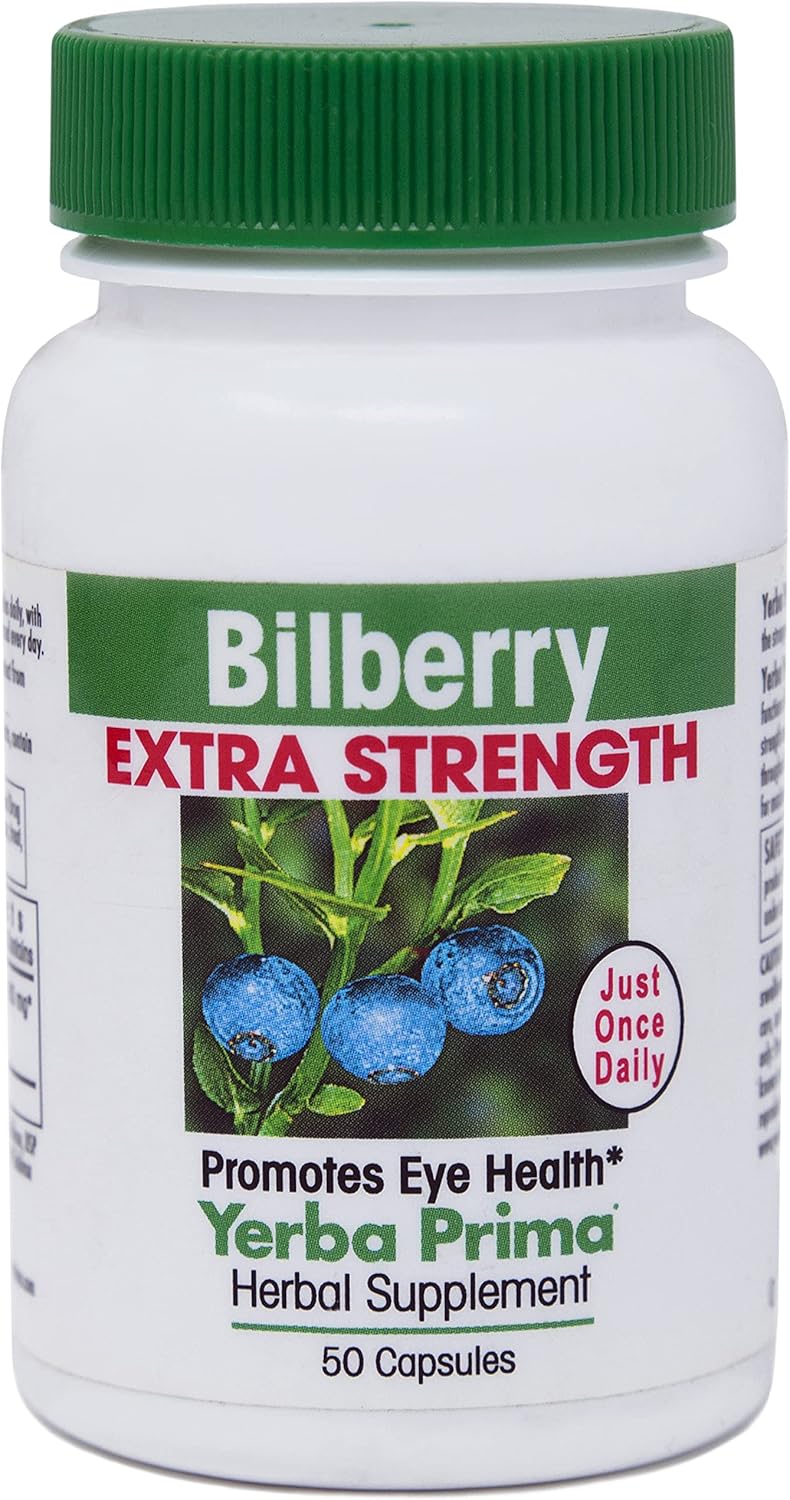 Yerba Prima Bilberry Extra Strength Capsules - Promotes Eye Health, Maximum Absorption, One Pill Daily, USA Made, Trusted Brand