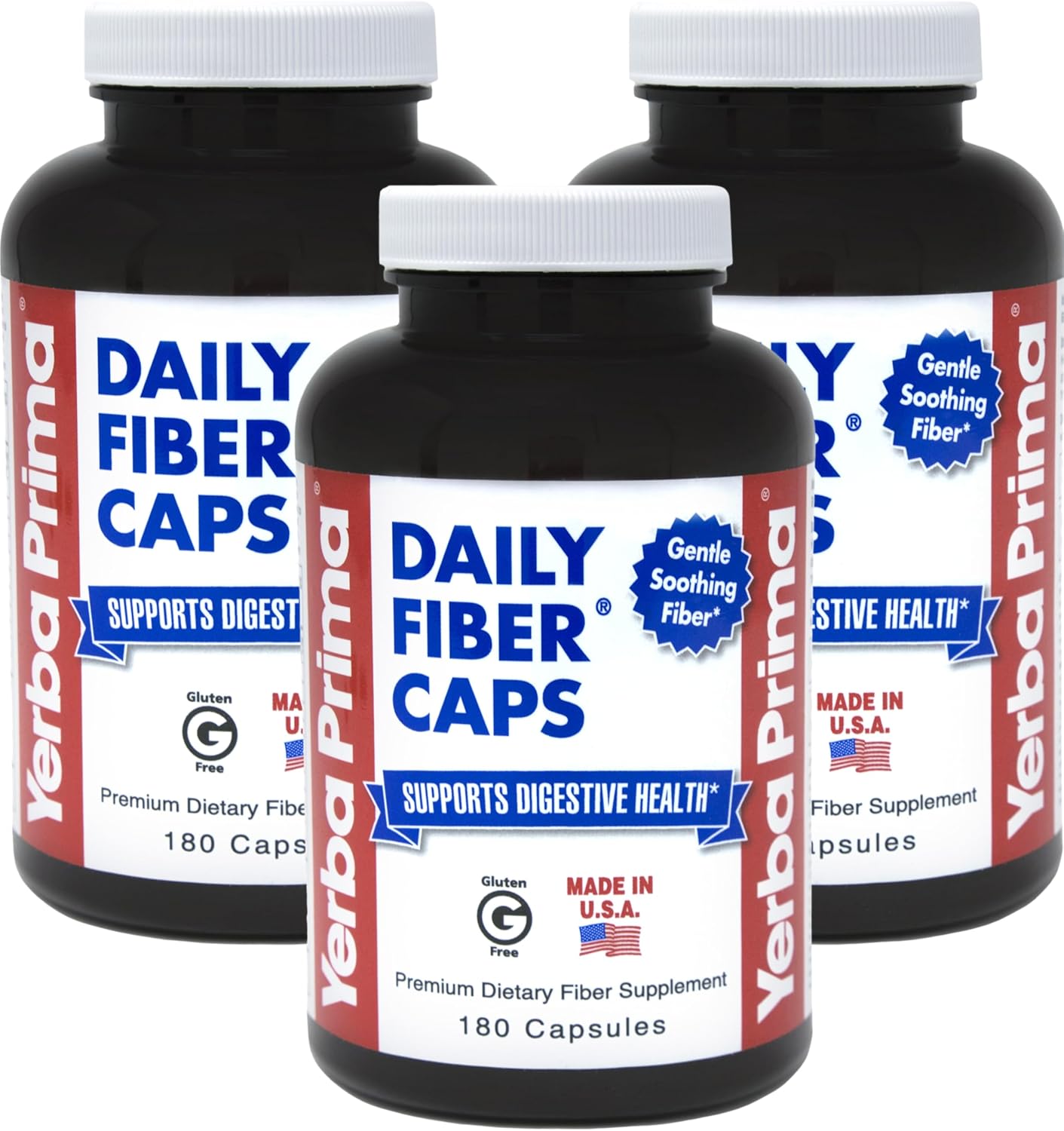 Yerba Prima Daily Fiber Capsules (540 Caps) - Soluble Dietary Fiber Supplement for Colon Cleanse, Gut Health, and Constipation Relief - Vegan, Non-GMO, Gluten-Free