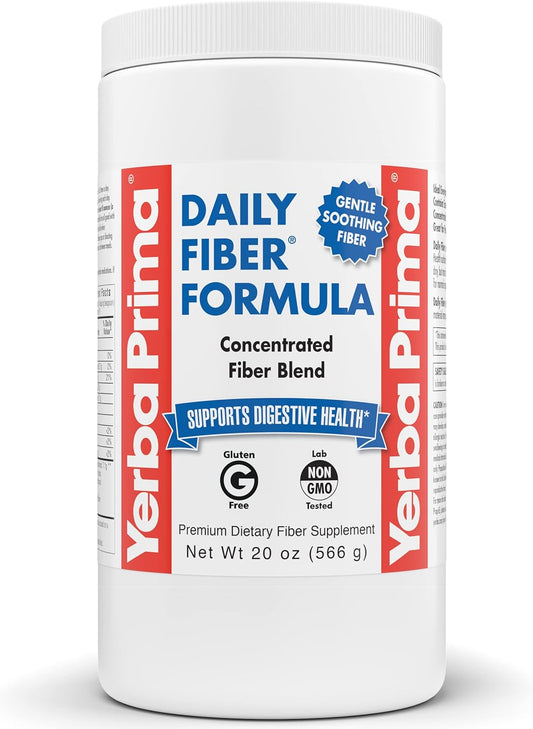 Yerba Prima Daily Fiber Formula 20 oz Powder - Unflavored Blend of Soluble/Insoluble Fiber for Digestive Health - Bulk Dietary Supplement
