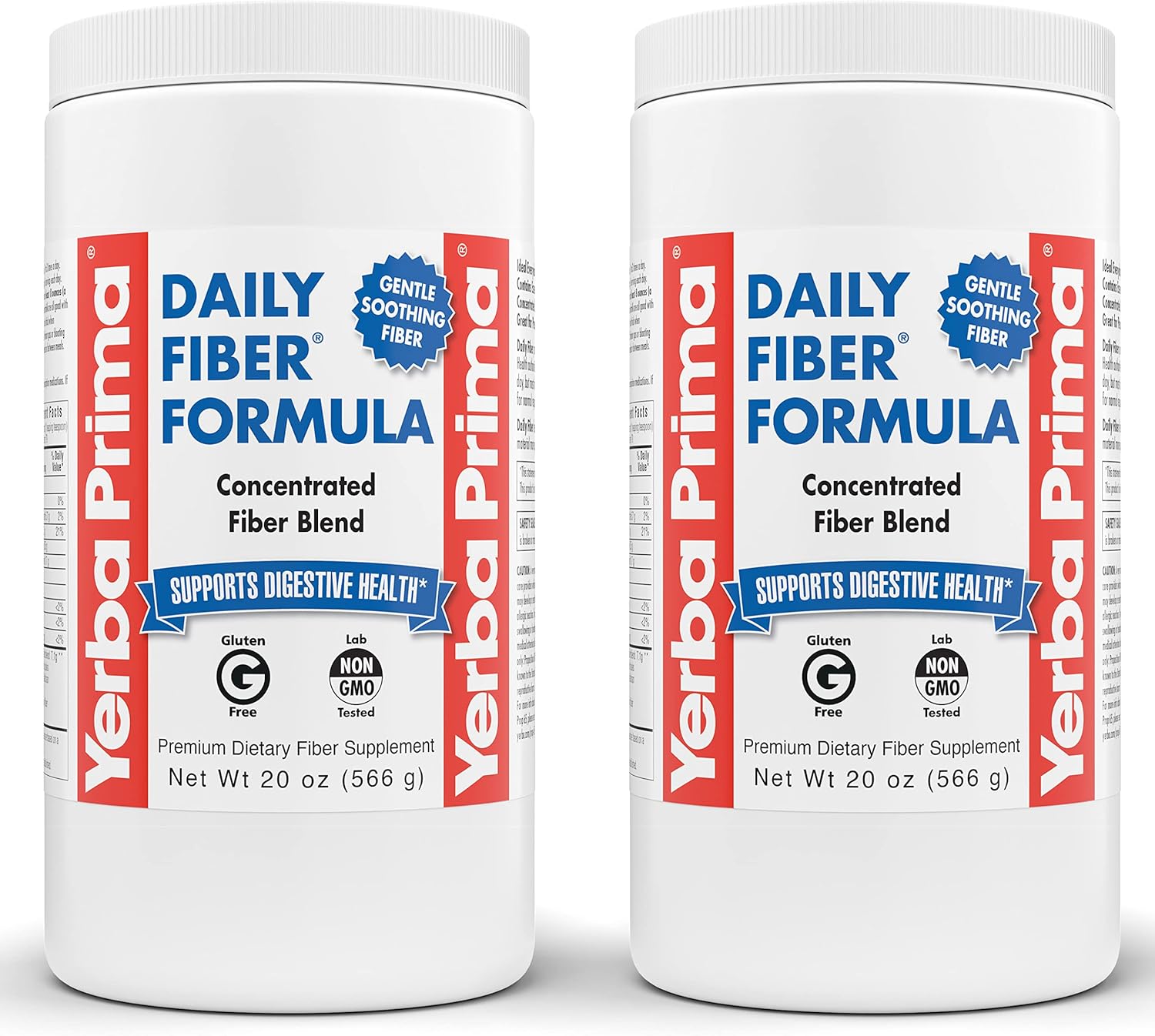 Yerba Prima Daily Fiber Formula 20 oz Powder Pack of 2 Unflavored Concentrated Blend Psyllium Seed Husks Acacia Gum Apple Fiber Supplement - Colon Cleanser for Regularity