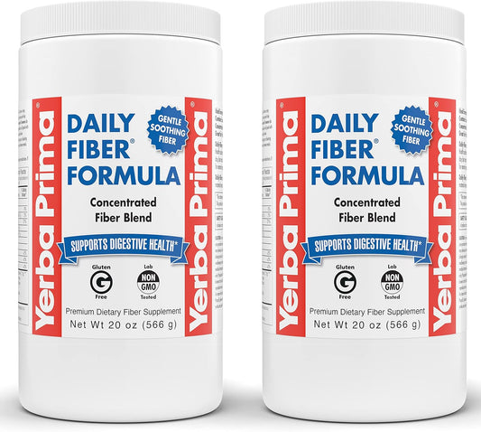 Yerba Prima Daily Fiber Formula 20 oz Powder Pack of 2 Unflavored Concentrated Blend Psyllium Seed Husks Acacia Gum Apple Fiber Supplement - Colon Cleanser for Regularity