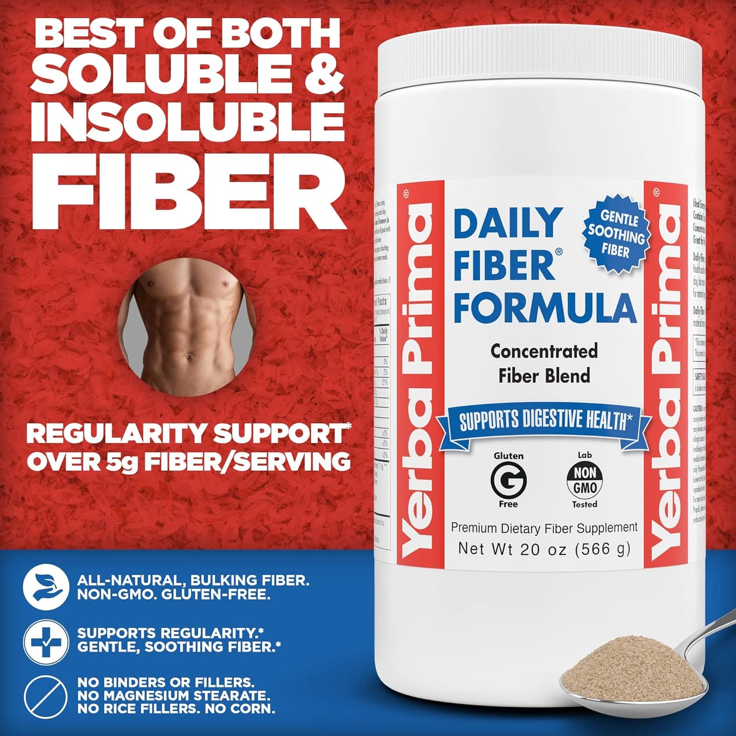 Yerba Prima Daily Fiber Formula 20 oz Powder Pack of 2 Unflavored Concentrated Blend Psyllium Seed Husks Acacia Gum Apple Fiber Supplement - Colon Cleanser for Regularity