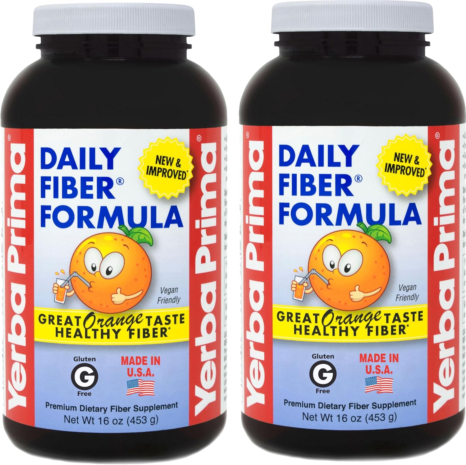 Yerba Prima Daily Fiber Formula 32 oz (2 Pack) - Premium Non-GMO Orange Fiber Supplement, Gluten Free, USA Made