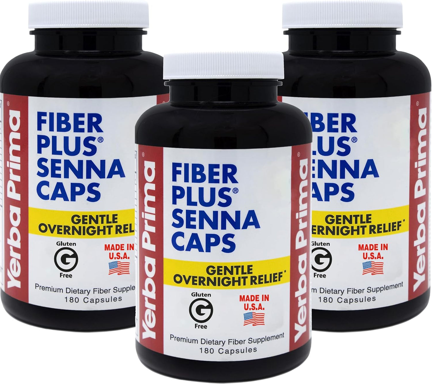 Yerba Prima Fiber Plus Senna Capsules, 540 Count - Gentle Overnight Relief, Non-GMO, Gluten-Free, Made in USA