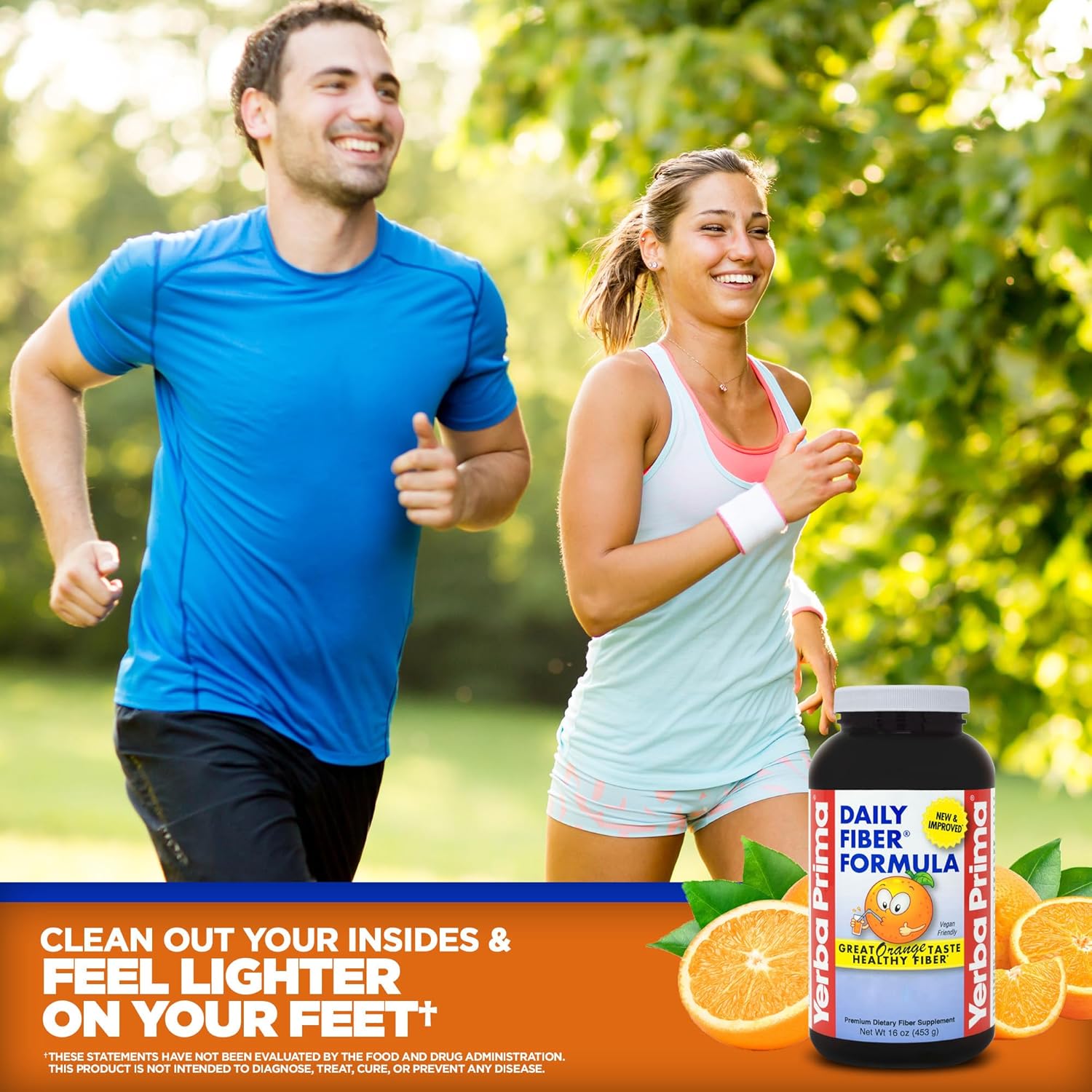 Yerba Prima Orange Daily Fiber Formula 1lb - Non-GMO, Gluten Free, USA Made, Delicious Natural Orange Flavor