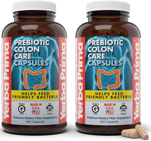 Yerba Prima Prebiotic Colon Care Capsules, 800 Capsules (2 Pack) - Dietary Fiber Supplement for Digestive Support & Regularity