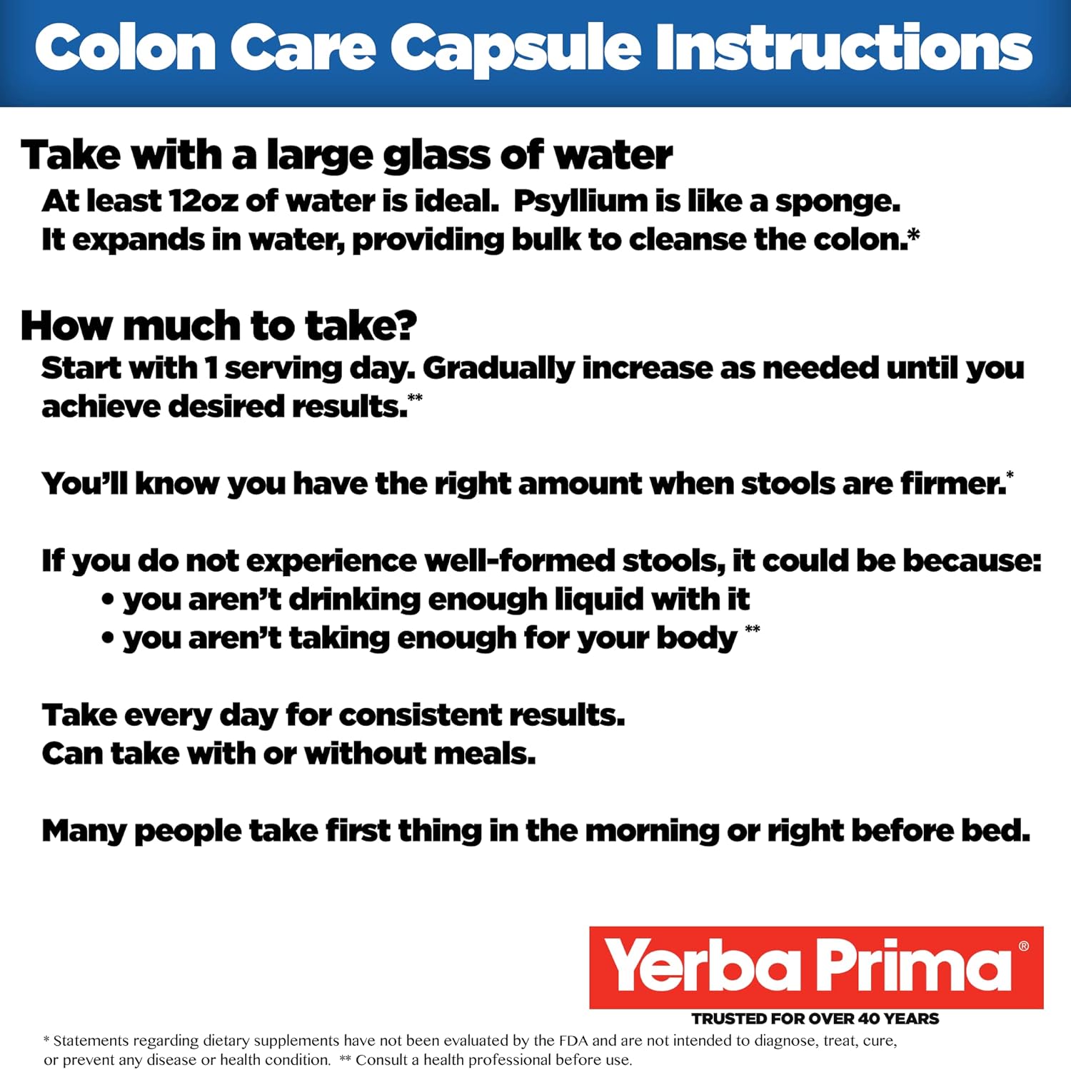 Yerba Prima Prebiotic Colon Care Capsules, 800 Capsules (2 Pack) - Dietary Fiber Supplement for Digestive Support & Regularity