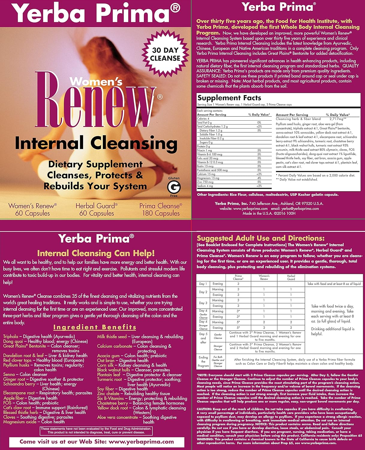 Yerba Prima Women's Renew Internal Cleansing Program - 30 Day Kit with 3 Bottles - Detox Cleanse for Women's Health