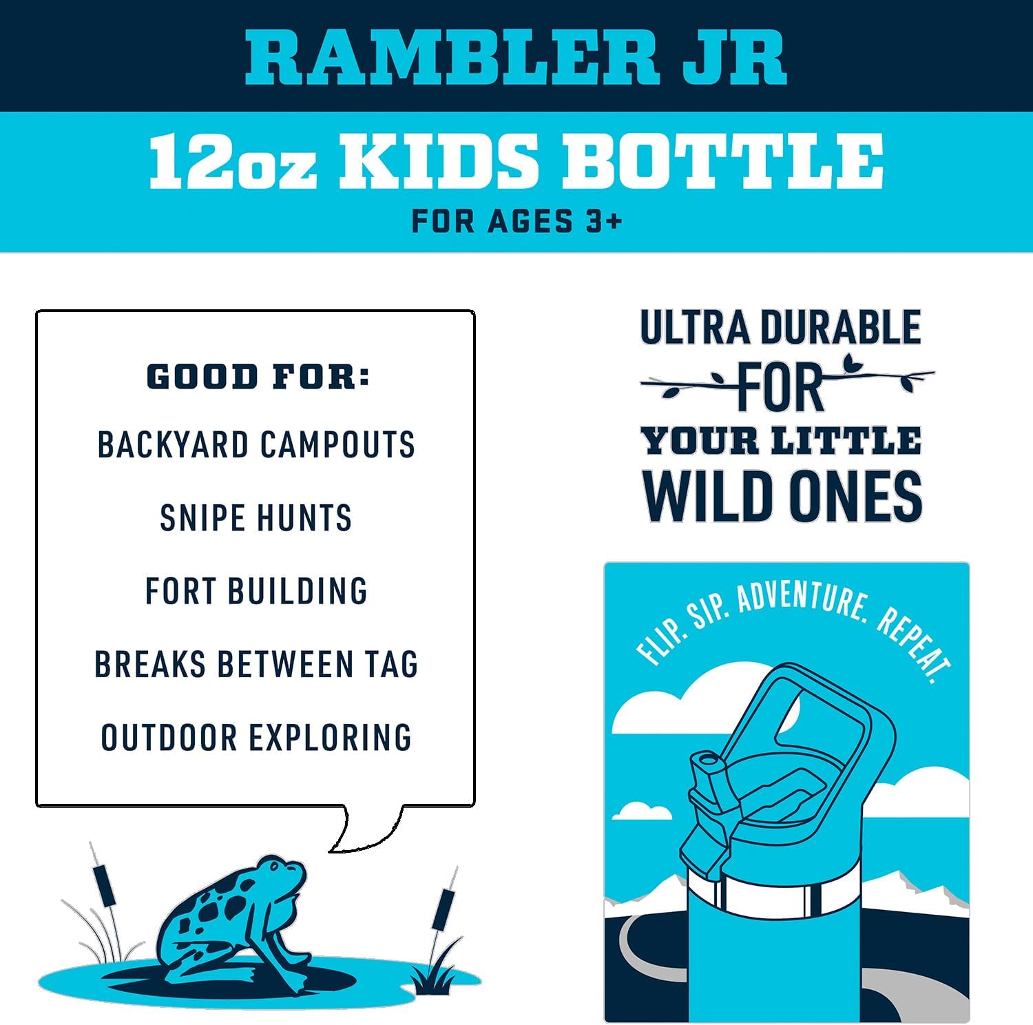 YETI Rambler Jr. 12 oz Kids Bottle - Leakproof Straw Cap, BPA-Free