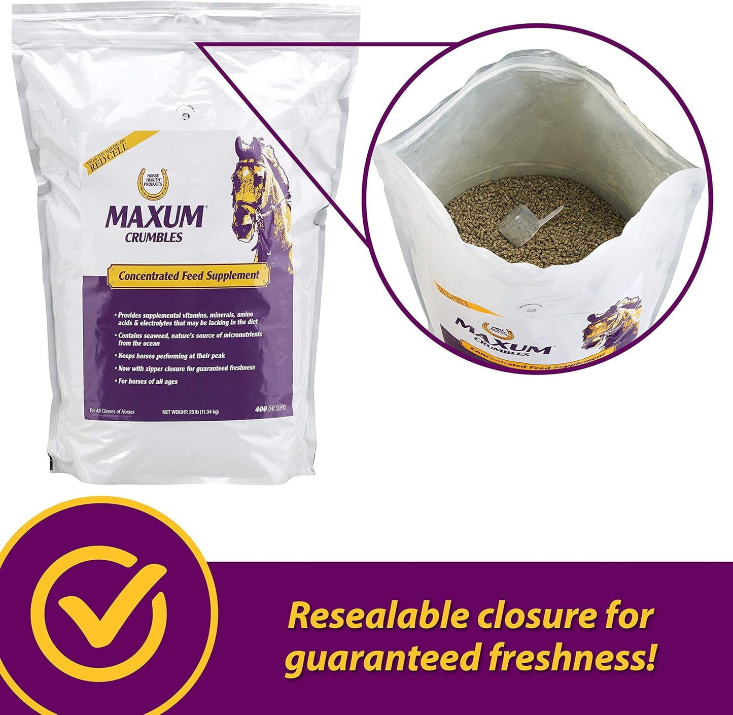 YFCACT Horse Health Maxum Crumbles Concentrated Feed Supplement - 25 lb - Provides Essential Nutrients for Equine Athletes