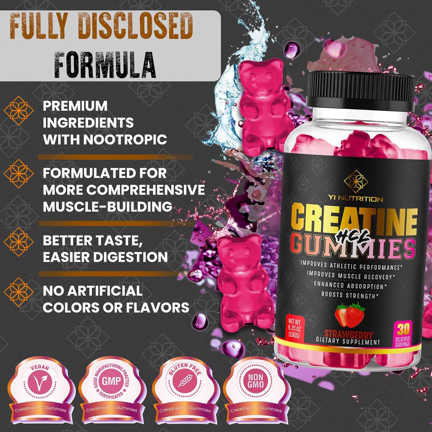 Yi Nutrition Creatine HCL Gummy - Innovative Pre-Workout Gummies with Creatine HCL