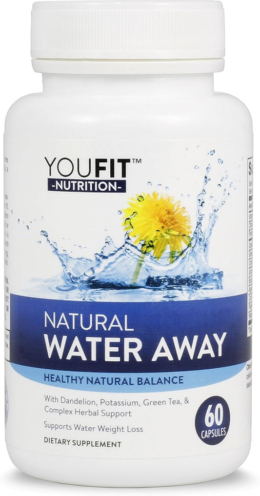 YouFit Herbal Water Pills - Natural Diuretic for Fluid Balance, Bloating, Edema Relief - 60 Capsules