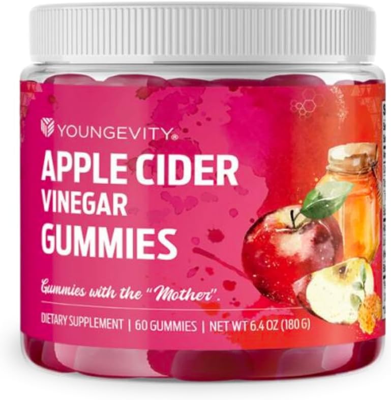 Youngevity Apple Cider Vinegar Gummies - 500mg with Raw ACV for Detox Cleanse and Immunity Support - 60 Gummy Vitamins