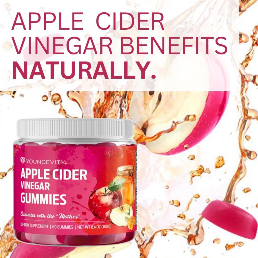 Youngevity Apple Cider Vinegar Gummies - 500mg with Raw ACV for Detox Cleanse and Immunity Support - 60 Gummy Vitamins