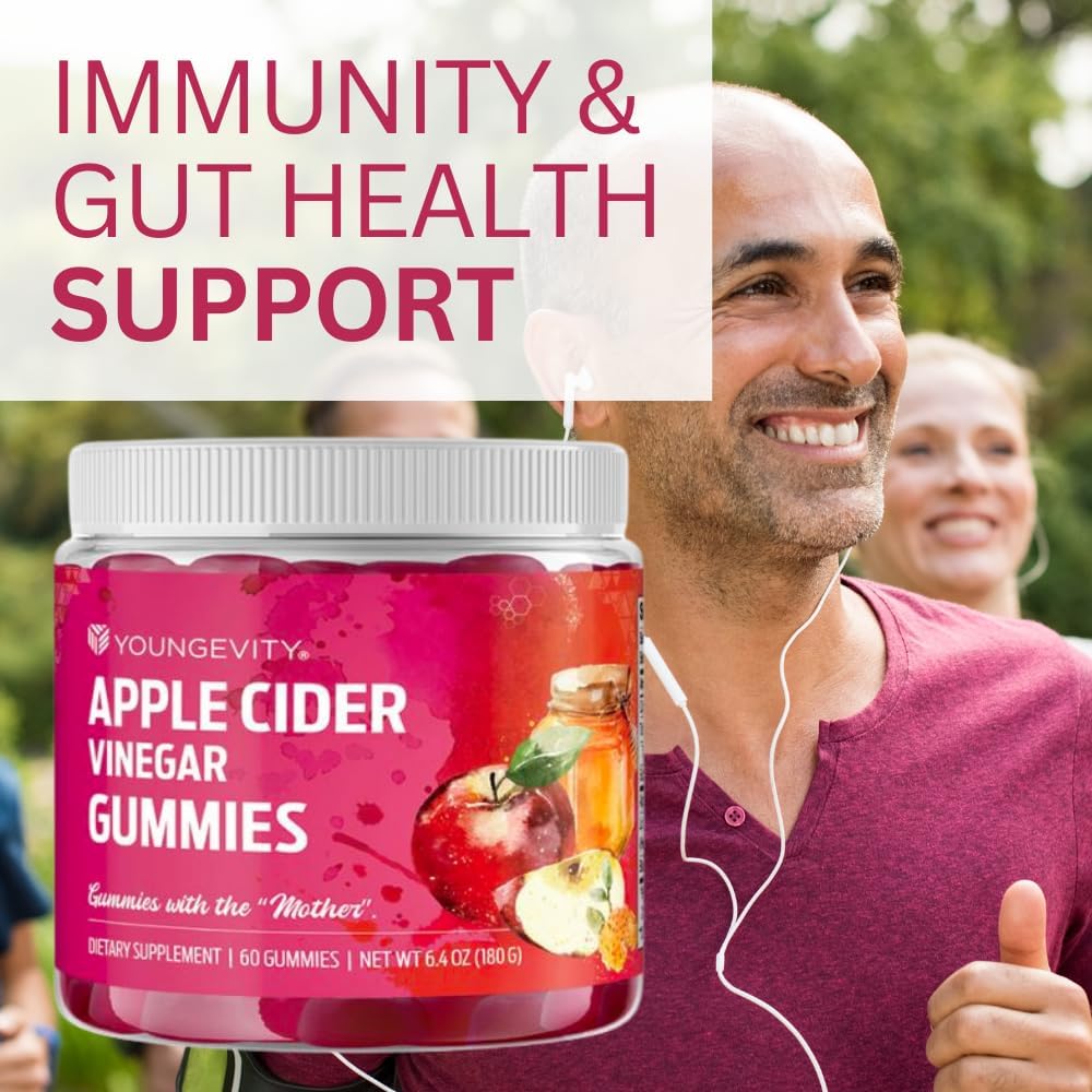 Youngevity Apple Cider Vinegar Gummies - 500mg with Raw ACV for Detox Cleanse and Immunity Support - 60 Gummy Vitamins
