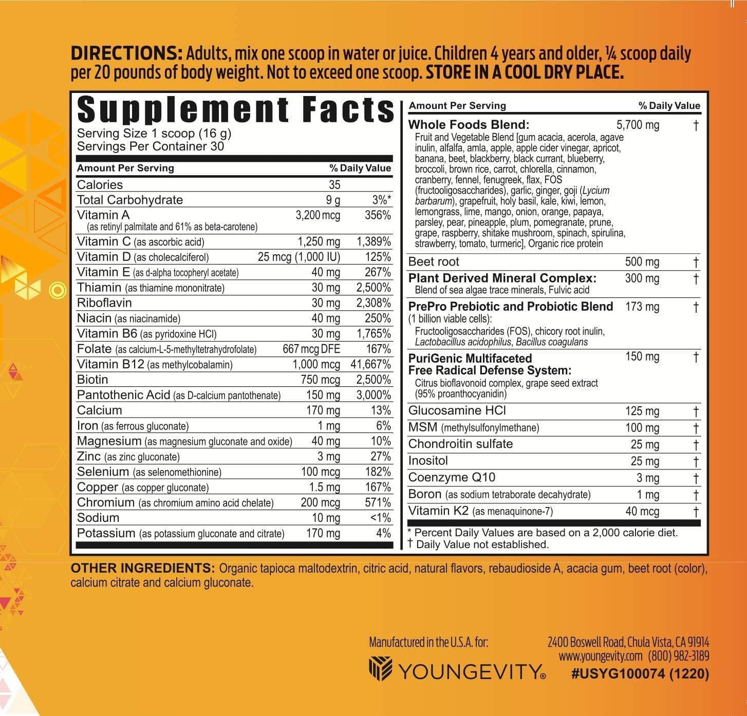 Youngevity Beyond Tangy Tangerine 2.5 Tropical Tangerine Ultimate Multi-Vitamin & Mineral Complex with 8,000 ORAC - Natural & Whole Foods