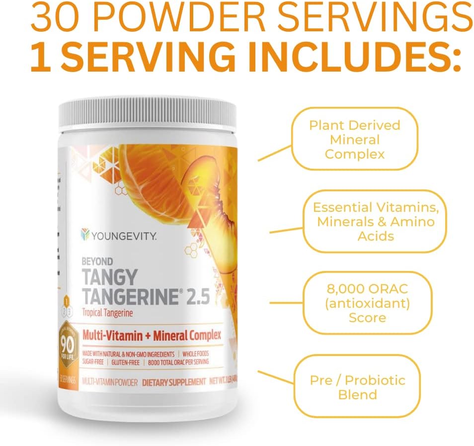 Youngevity Beyond Tangy Tangerine 2.5 Tropical Tangerine Ultimate Multi-Vitamin & Mineral Complex with 8,000 ORAC - Natural & Whole Foods