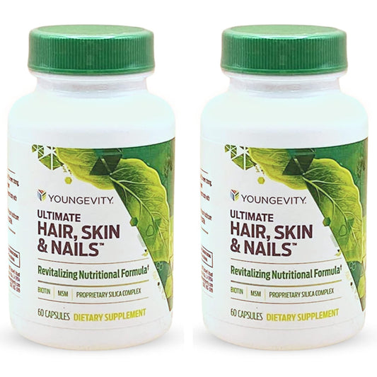Youngevity Ultimate Hair, Skin, and Nails Supplement | High Biotin + Essential Nutrients | 9 Vitamins & Minerals, Paba, Silica, MSM | Pack of 2