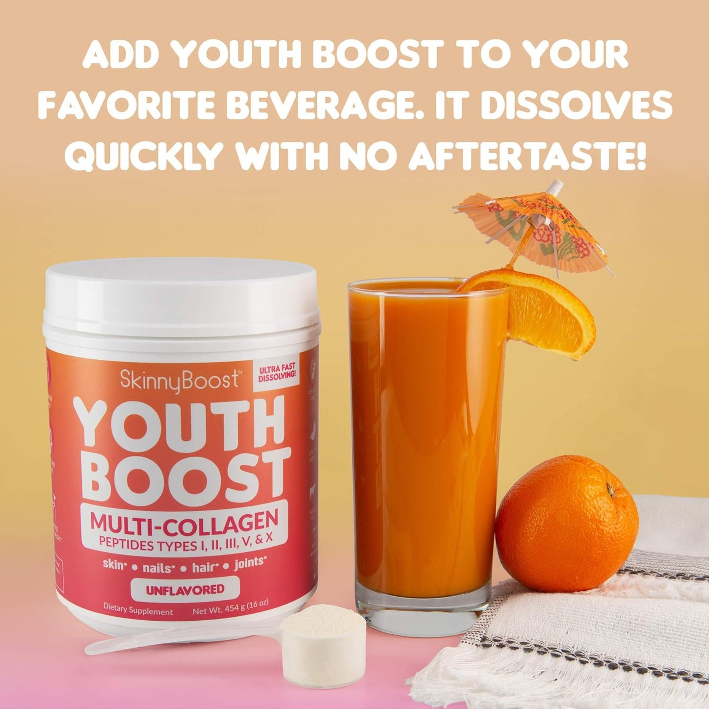 Youth Boost Advanced Multi-Collagen Powder - 5 Types of Hydrolyzed Collagen Peptides for Hair, Skin, Nails & Joints - Grass Fed, Keto Friendly - Unflavored