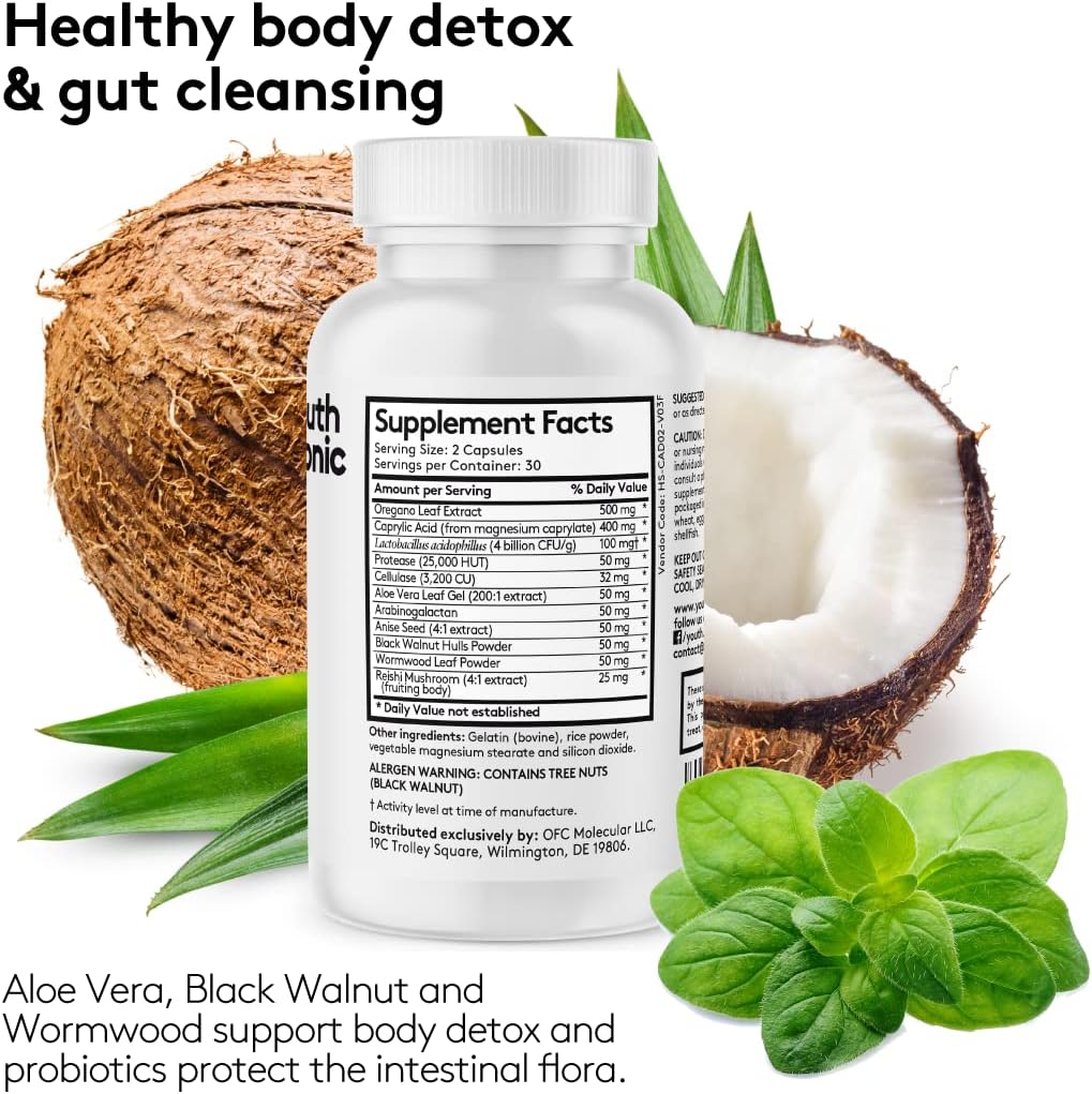 Youth & Tonic CandEase Matrix Fast Kit Bundle - Colon Cleanser & Detox - Caprylic Acid, Oregano, Protease, Cellulase Enzymes, Probiotics
