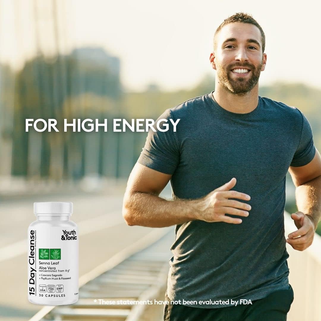 Youth & Tonic Colon Cleanser with Detox Matrix: Laxatives, Fibers, ACV, Chromium, Glucomannan for Waste Loss, Plateau Break, Bloating Relief