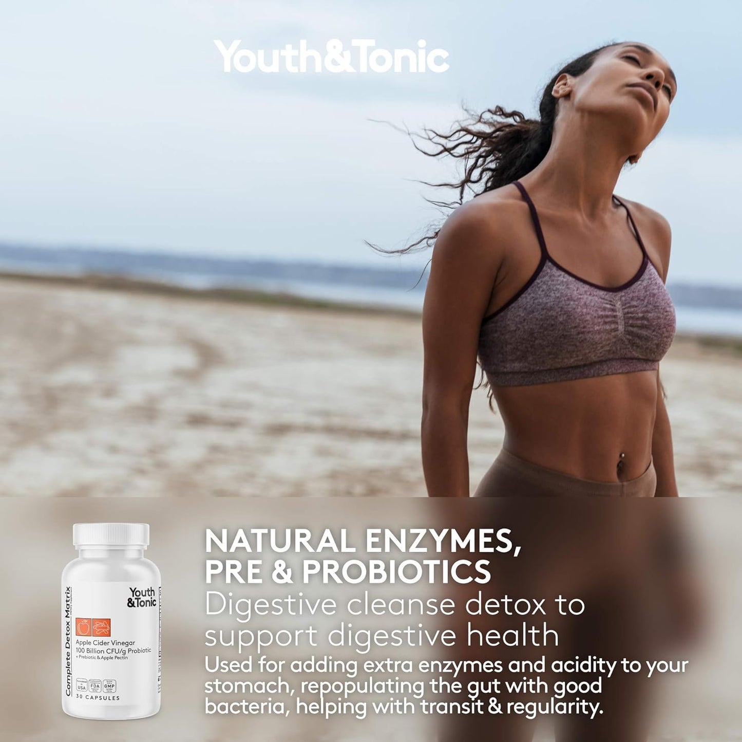 Youth & Tonic Detox Pills with Activated Charcoal for Cleansing and Rejuvenation