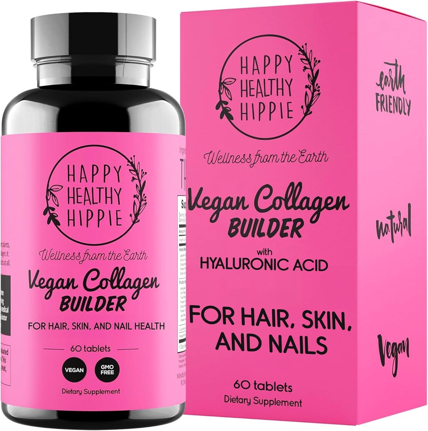 Youthful Glow Vegan Collagen Builder with Hyaluronic Acid - Hair Skin and Nails Vitamins for Radiant Skin | Keratin and Elastin Booster | Bone, Cartilage, Tendon Support | Vitamin A, L-Lysine | Vegetarian | Non-GMO, 60 Ct