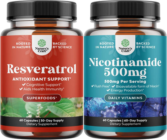 Youthful Trans Resveratrol & Vitamin B3 Capsules | AMPK Activator Brain Booster | Immune Support & Energy Supplement