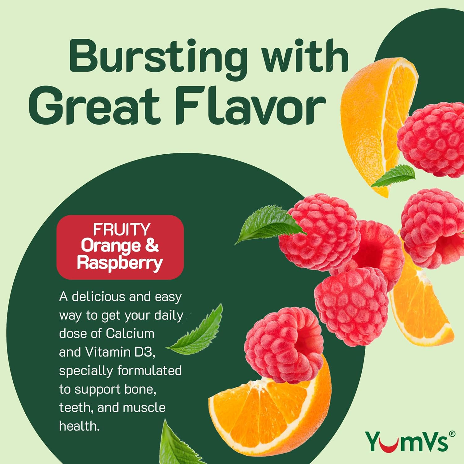 YUM-V'S Calcium 500mg with Vitamin D3 Gummies - Raspberry & Orange Flavor - Chewable Supplement for Kids & Adults - 120 Count