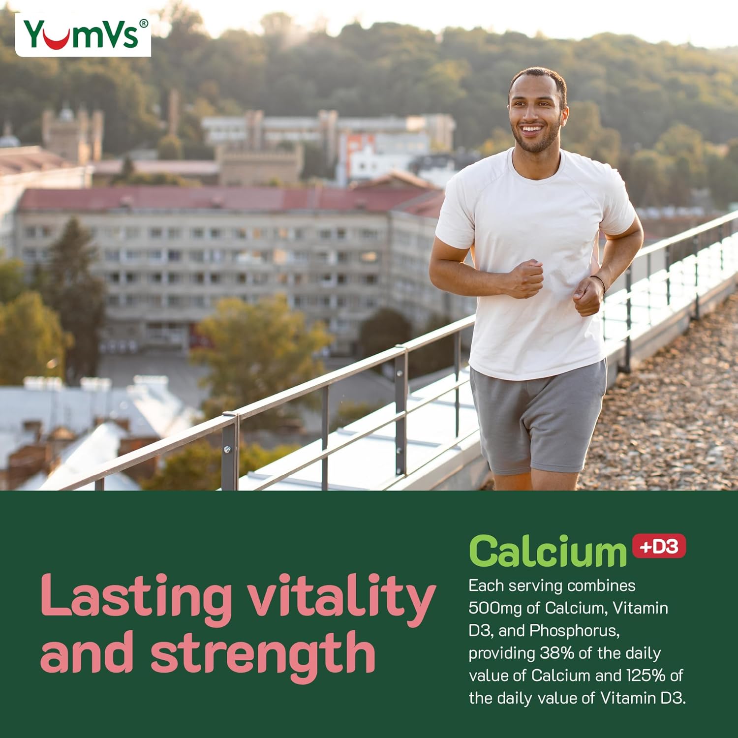 YUM-V'S Calcium 500mg with Vitamin D3 Gummies - Raspberry & Orange Flavor - Chewable Supplement for Kids & Adults - 120 Count