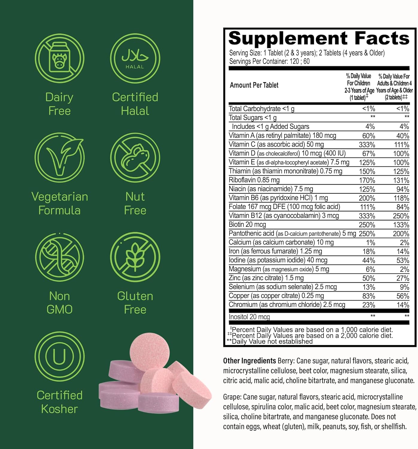 YUM-V'S Complete Kids Multivitamin with Iron - Chewable Kids Vitamins - Toddler Multivitamin Supplement - Kosher, Halal, Gluten Free - 120 Count 2 Pack - Ages 2+