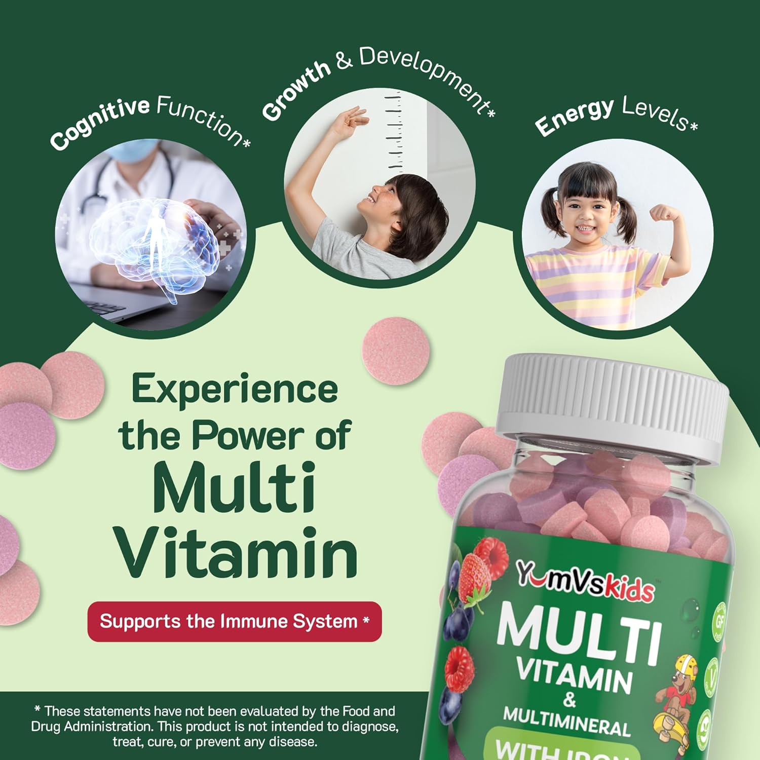 YUM-V'S Complete Kids Multivitamin with Iron - Chewable Kids Vitamins - Toddler Multivitamin Supplement - Kosher, Halal, Gluten Free - 120 Count 2 Pack - Ages 2+