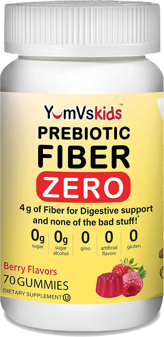 YUM-V'S Kids Prebiotic Fiber Gummies - Sugar-Free Keto Chewables for Toddlers - Constipation Support with 4g Fiber - Natural Berry Flavor - 70 Count