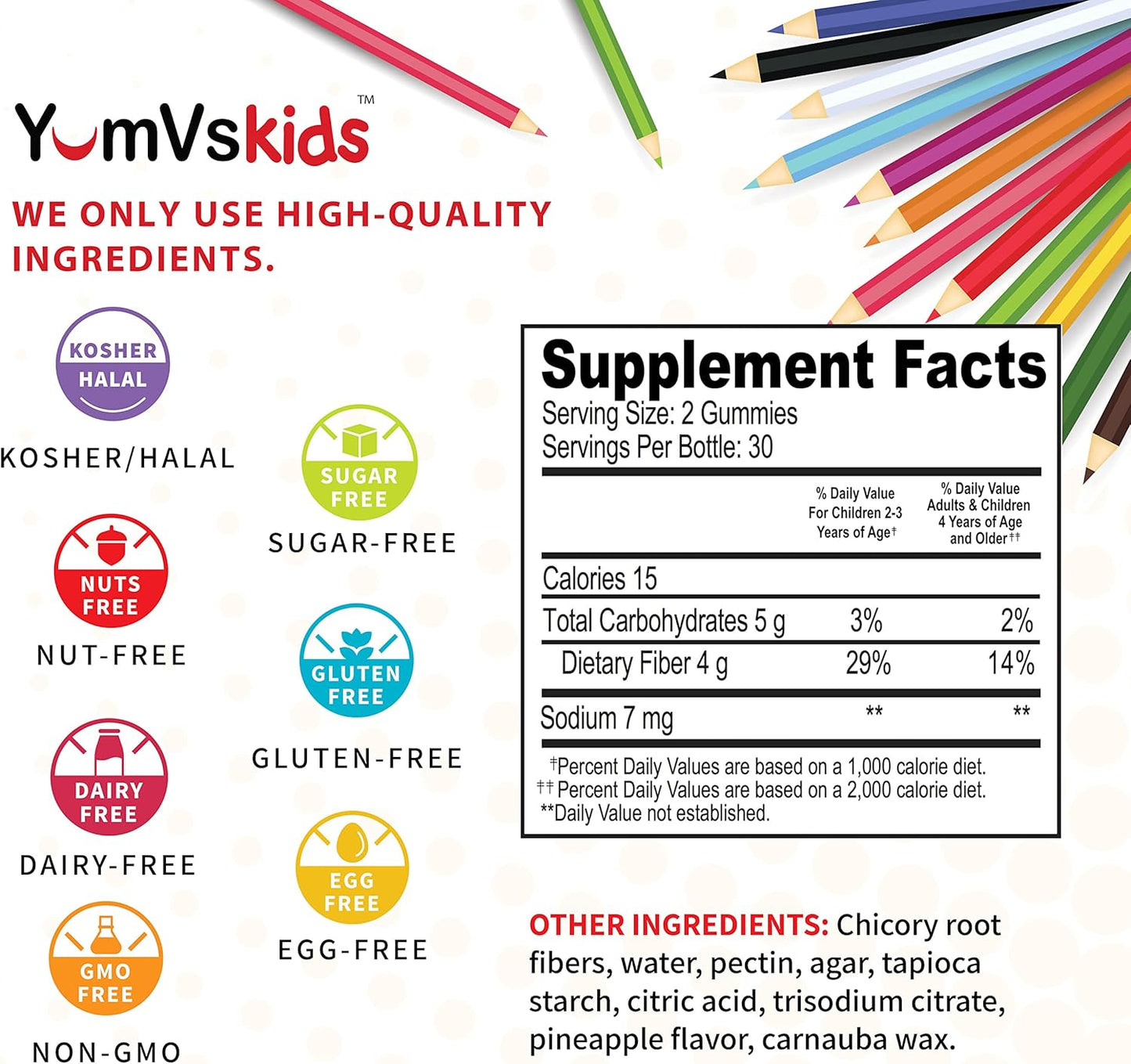 YUM-V'S Kids Prebiotic Fiber Gummies - Sugar-Free Keto Chewables for Toddlers - Constipation Support with 4g Fiber - Natural Berry Flavor - 70 Count