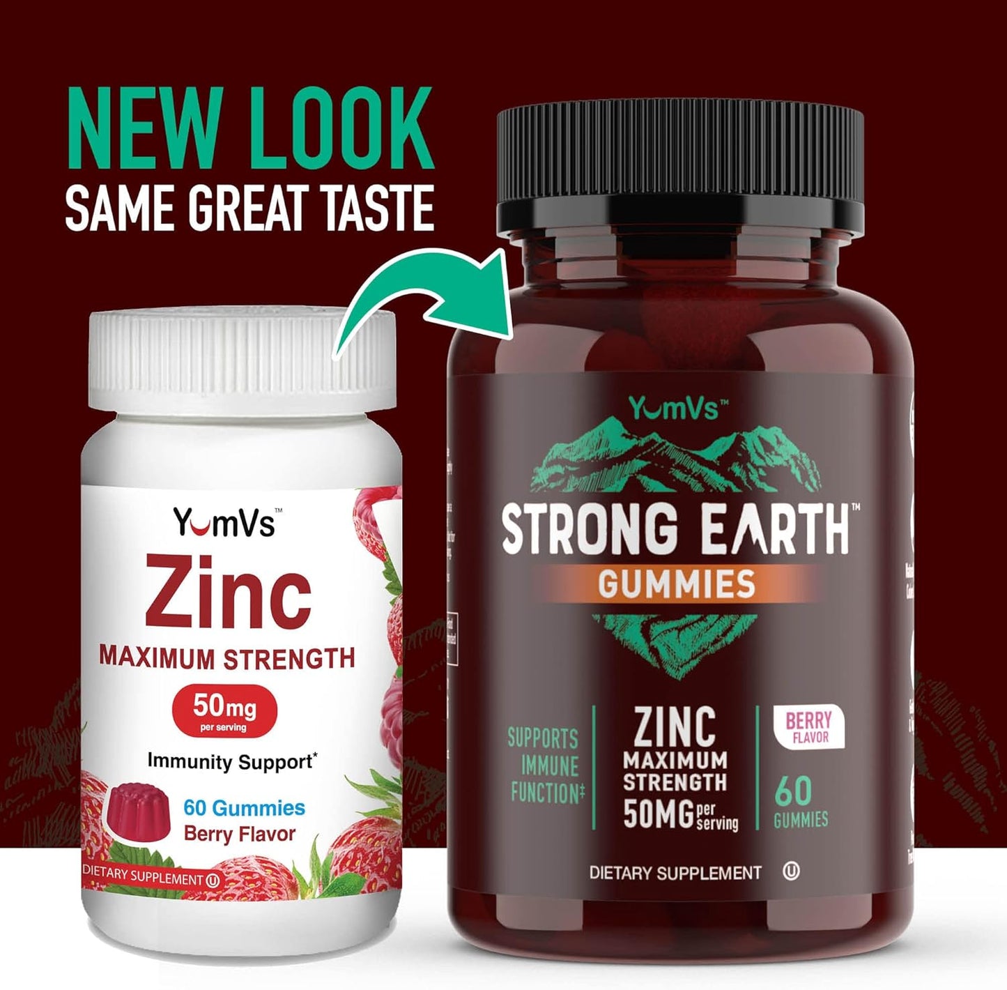 YUM-V'S Strong Earth 50mg Zinc Gummies - Immune Support for Kids & Adults - Antioxidant Supplement - Natural Flavor - 60 Count