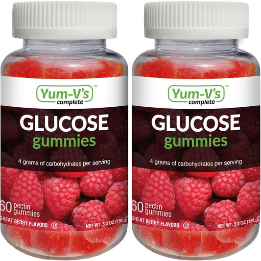 YUM-V'S YumVs Complete Glucose Gummies, Fruit Flavors, 60 Ct Pack of 2 - Chewable Nutritional Supplement for Men and Women, Gluten Free, Vegan, Kosher, Halal - Raspberry