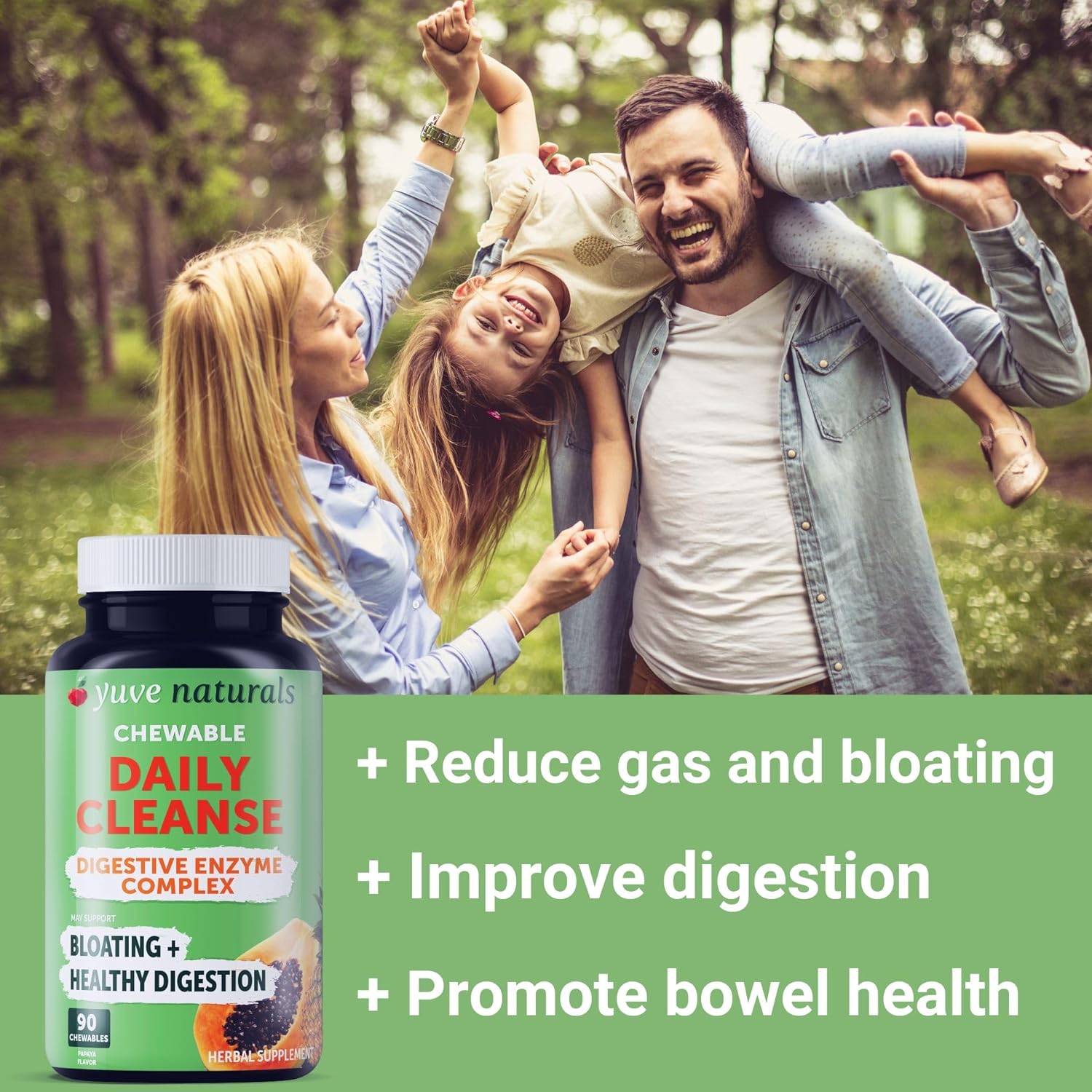 Yuve Natural Papaya Digestive Enzymes Chewable Candies - 90ct - Vegan, Non-GMO, Gluten-Free - Digestion Support & Gut Health Supplement