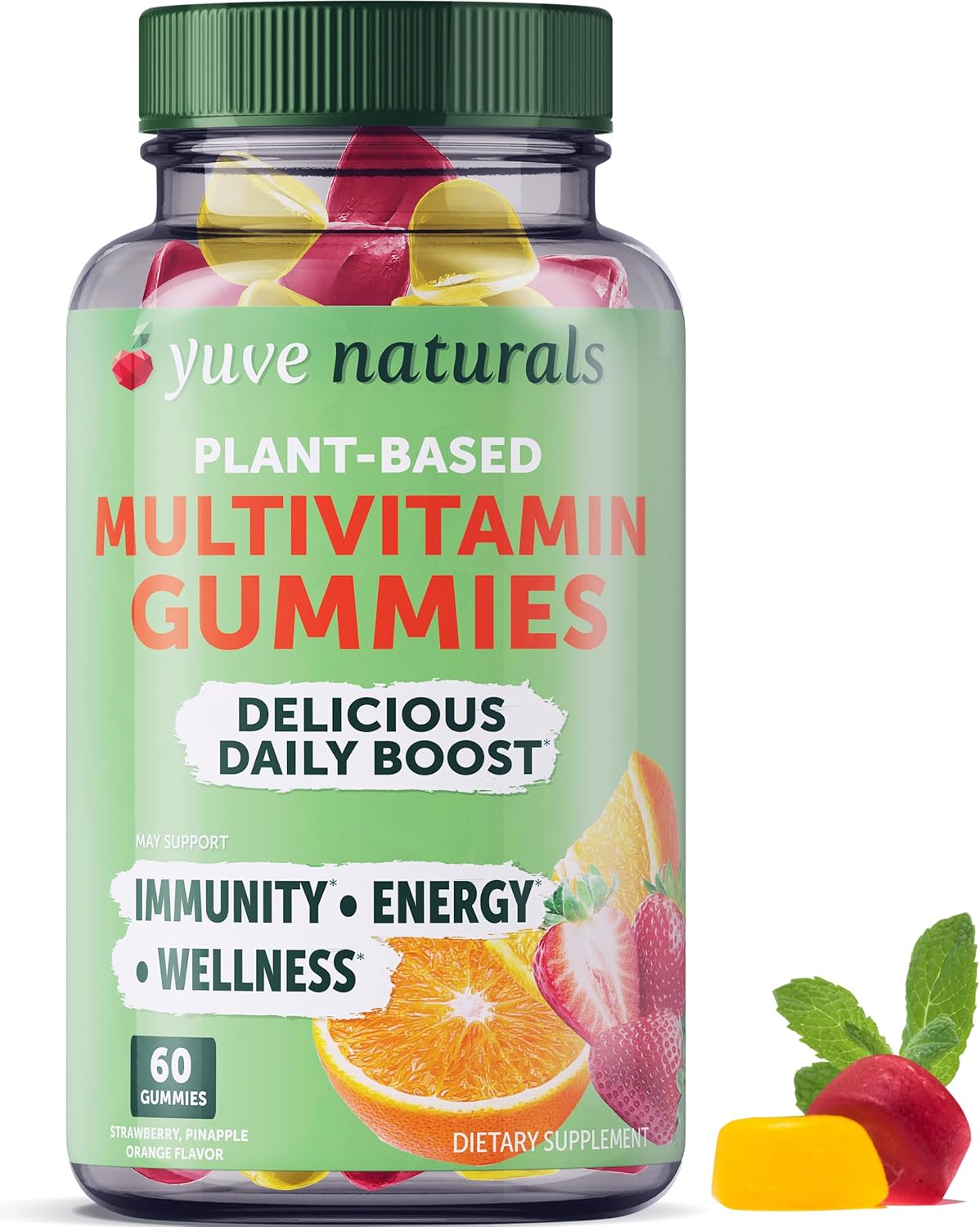 Yuve Vegan Multivitamin Gummies for Daily Energy, Strength, and Immunity - Vitamin A, C, B3, B6, B12, Biotin & Zinc - Non-GMO - 60ct
