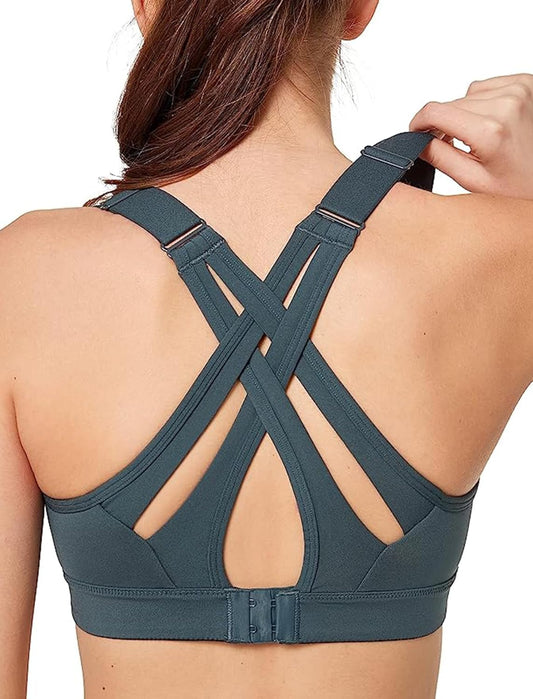 Yvette High Impact Sports Bra with Adjustable Criss Cross Back for Large Bust Support and No Bounce