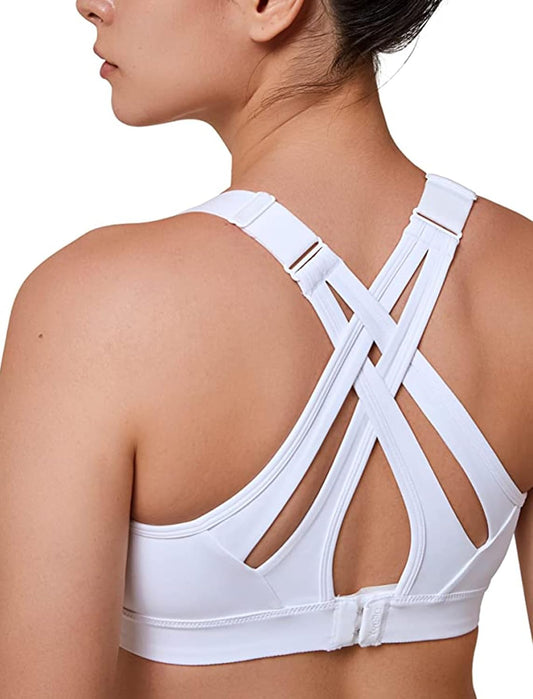 Yvette High Impact Sports Bra with Adjustable Criss Cross Back for Full Support of Large Busts, No Bounce