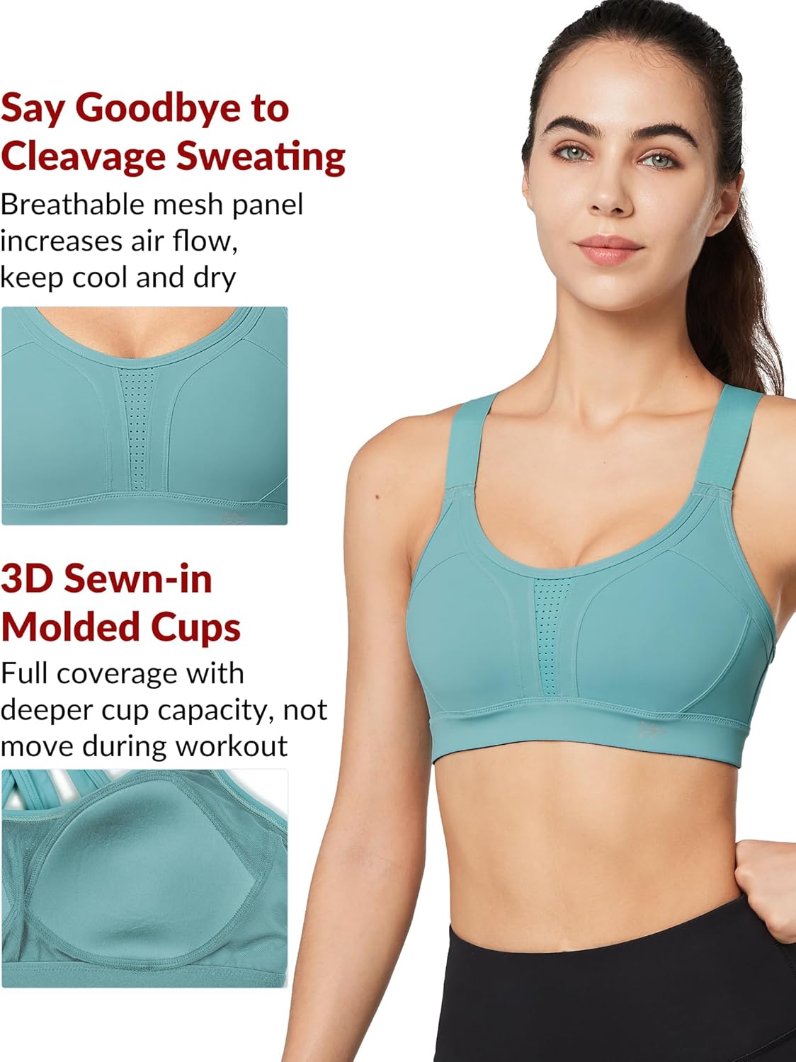 Yvette High Impact Sports Bra with Adjustable Criss Cross Back for Full Support and No Bounce - Ideal for Large Busts