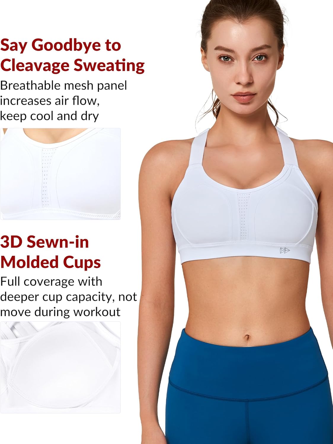 Yvette High Impact Sports Bra with Adjustable Criss Cross Back for Full Support of Large Busts, No Bounce