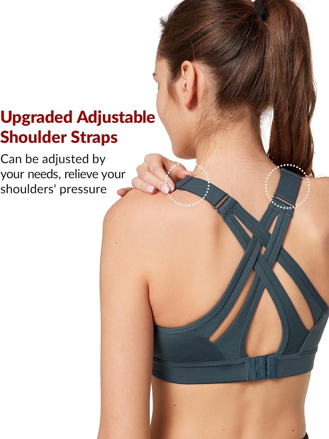 Yvette High Impact Sports Bra with Adjustable Criss Cross Back for Large Bust Support and No Bounce